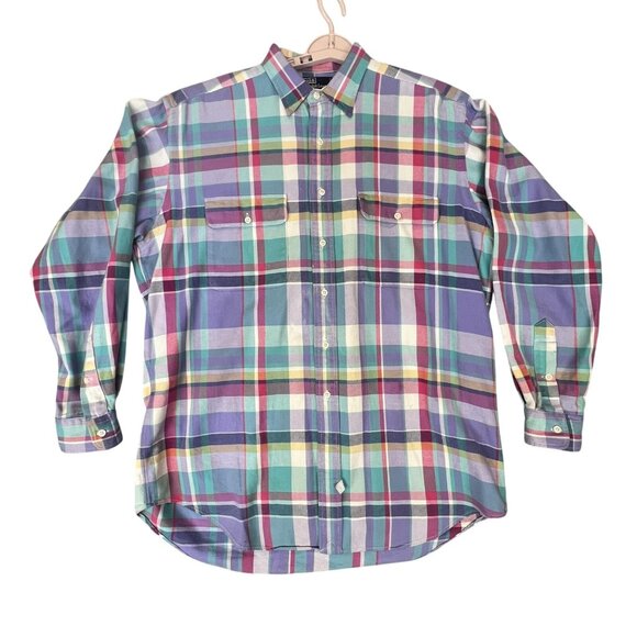 Polo Ralph Lauren Men M Shirt Plaid Multicolor Button Down Casual Mid Weight VTG - Picture 5 of 10